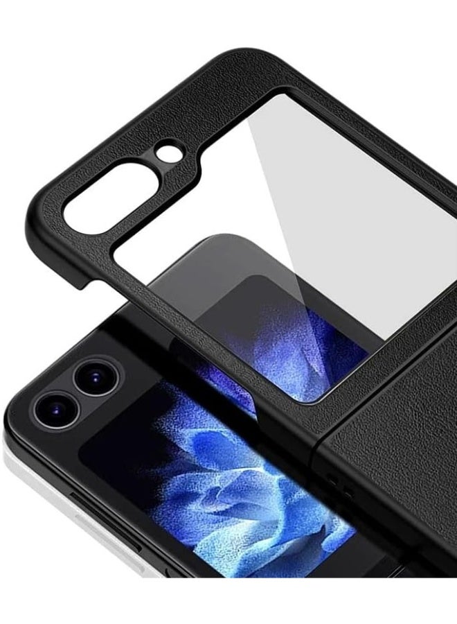 Case for Samsung Galaxy Z Flip 5 /5G, PU Leather + Hard PC Shell Ultra Thin Slim Durable Protective Phone Cover for Samsung Galaxy Z Flip5 5G (black) - Image 3